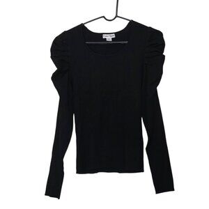 Caren Sport Black Crew Neck Ruched Shoulder Puff Sleeve Knit Shirt Size 1X NWT